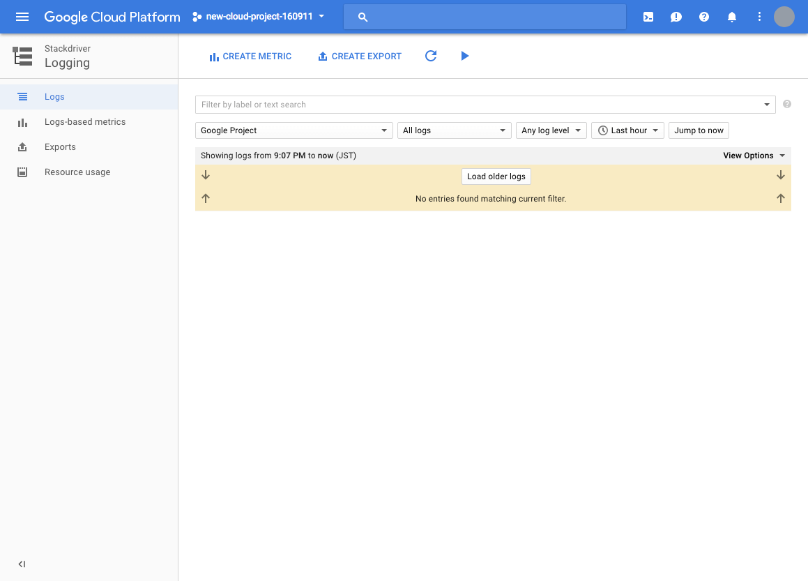 Stackdriver Logging ダッシュボード