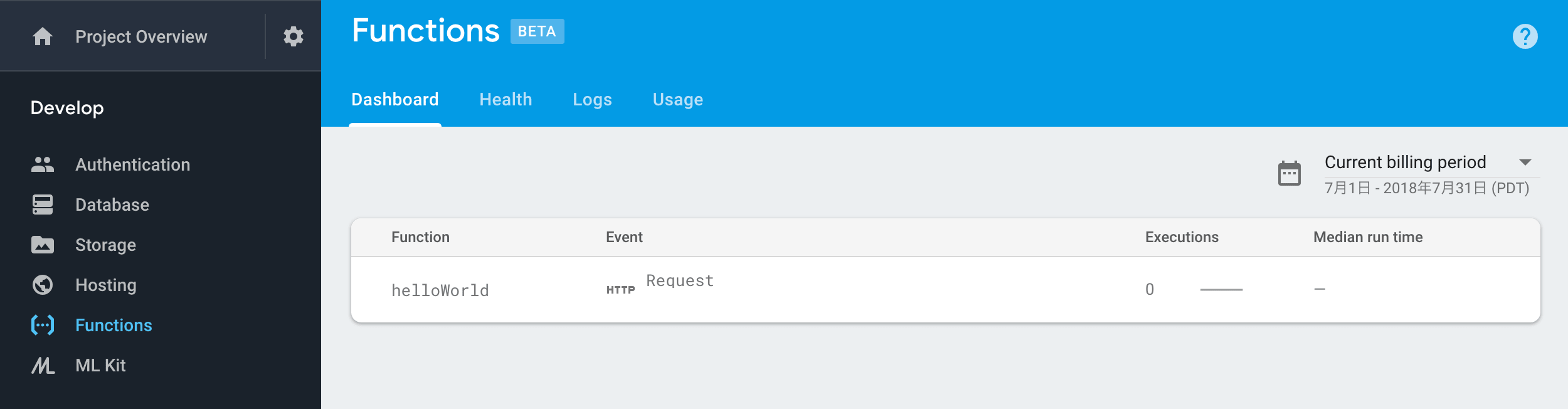 Firebaseコンソール Functions