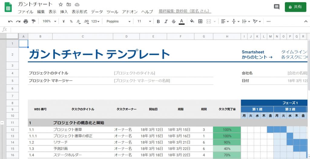 ガントチャートのテンプレート