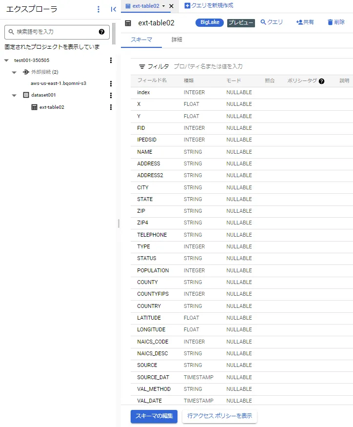 スキーマ情報を自動検出